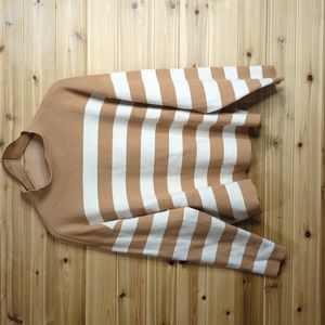 Maeve Womens Sweater Large Tan Carys Mock Neck Sweater Striped Anthropologie